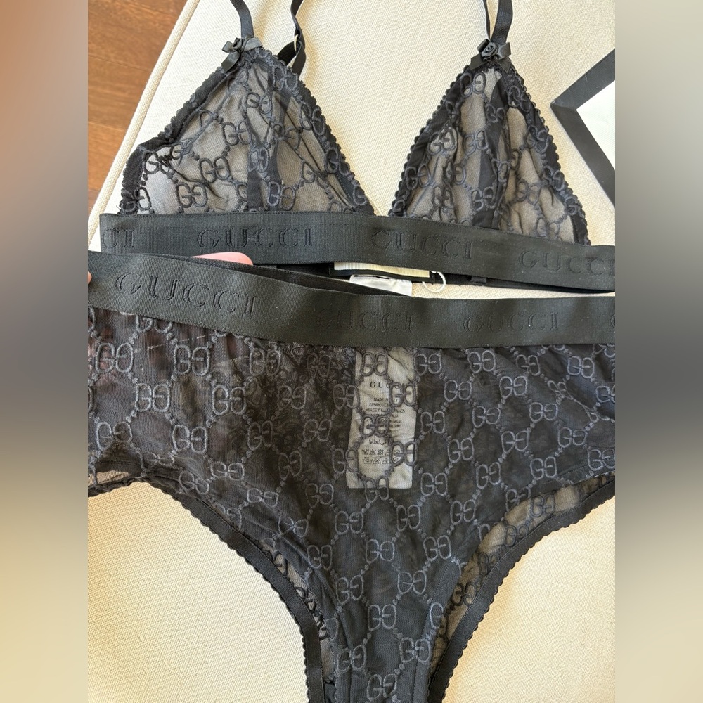 Gucci Black GG Embroidered Tulle Sheer Lingerie Set L New Condition Mesh Logo GG - Picture 16 of 16